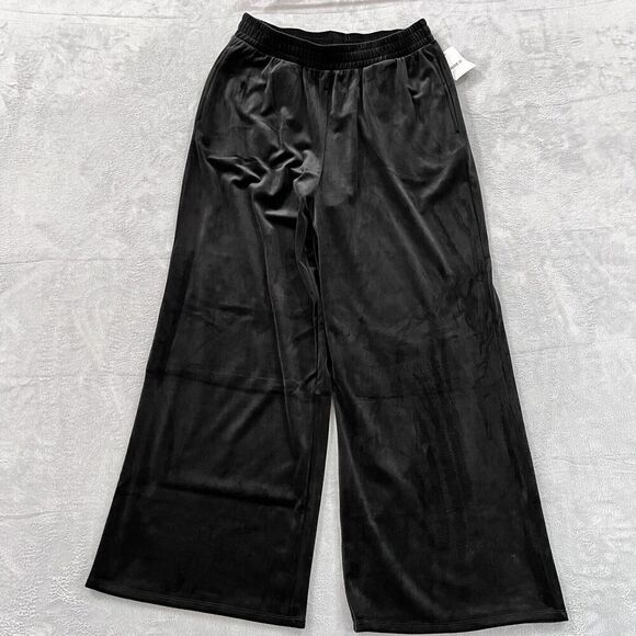 Forever 21 Wide Leg Velvet Pants 0X Plus High Rise Baggy NWT Black WOmens - Picture 1 of 12